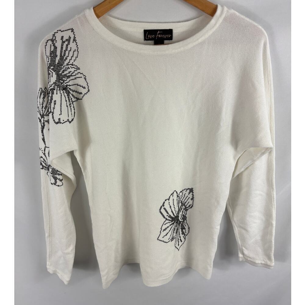 Love Forever Floral Embellished Long Sleeve Top White Size Small